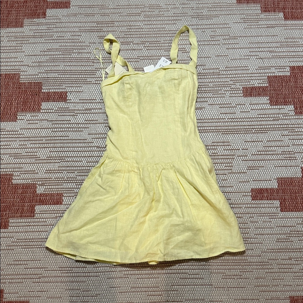 Abercrombie Drop Waist Linen Skort, Yellow, XS - Picture 2 of 5